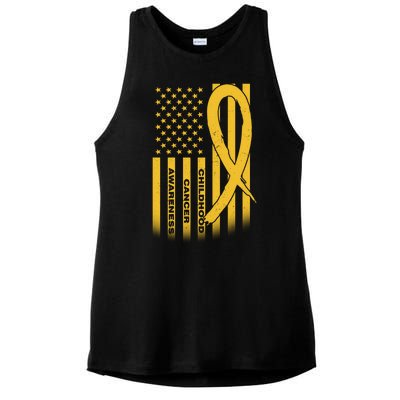 Childhood Cancer Awareness US Flag Ladies PosiCharge Tri-Blend Wicking Tank