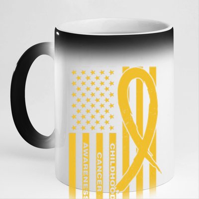 Childhood Cancer Awareness US Flag 11oz Black Color Changing Mug