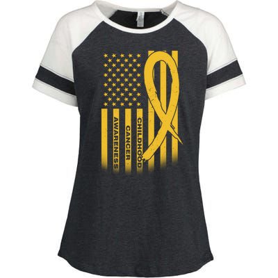 Childhood Cancer Awareness US Flag Enza Ladies Jersey Colorblock Tee