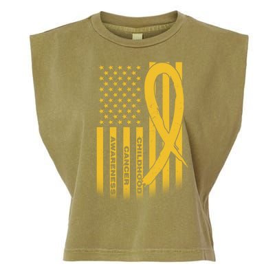 Childhood Cancer Awareness US Flag Garment-Dyed Women's Muscle Tee