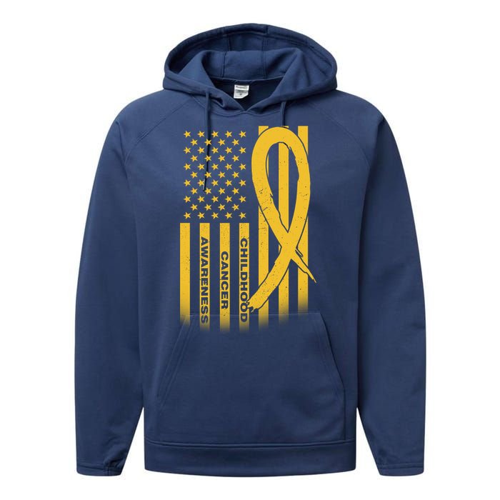 Childhood Cancer Awareness US Flag Performance Fleece Hoodie