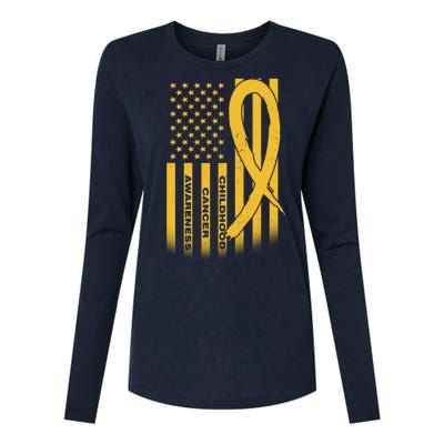 Childhood Cancer Awareness US Flag Womens Cotton Relaxed Long Sleeve T-Shirt