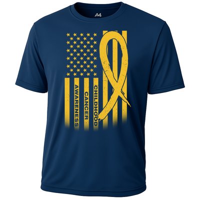 Childhood Cancer Awareness US Flag Cooling Performance Crew T-Shirt