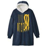 Childhood Cancer Awareness US Flag Hooded Wearable Blanket