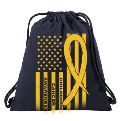 Childhood Cancer Awareness US Flag Drawstring Bag