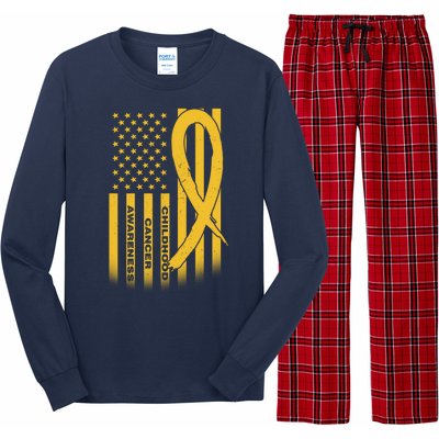 Childhood Cancer Awareness US Flag Long Sleeve Pajama Set