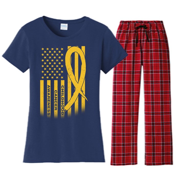 Childhood Cancer Awareness US Flag Women's Flannel Pajama Set