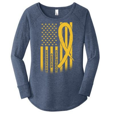 Childhood Cancer Awareness US Flag Women's Perfect Tri Tunic Long Sleeve Shirt