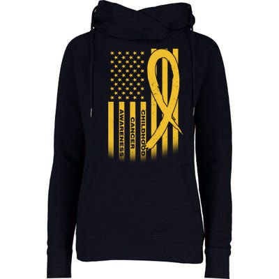 Childhood Cancer Awareness US Flag Womens Funnel Neck Pullover Hood