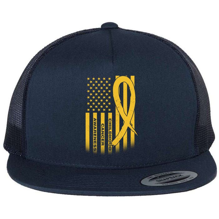 Childhood Cancer Awareness US Flag Flat Bill Trucker Hat