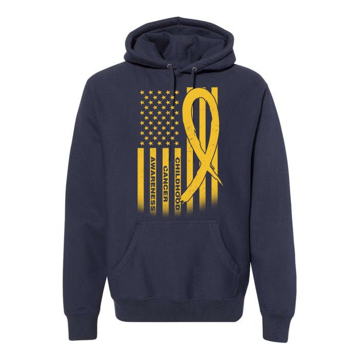 Childhood Cancer Awareness US Flag Premium Hoodie