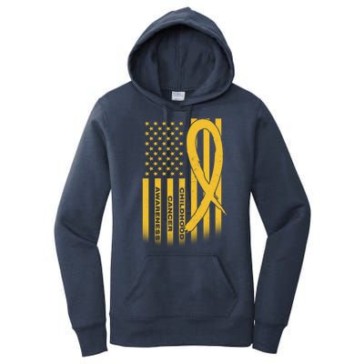 Childhood Cancer Awareness US Flag Women's Pullover Hoodie