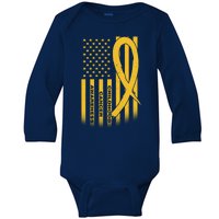 Childhood Cancer Awareness US Flag Baby Long Sleeve Bodysuit