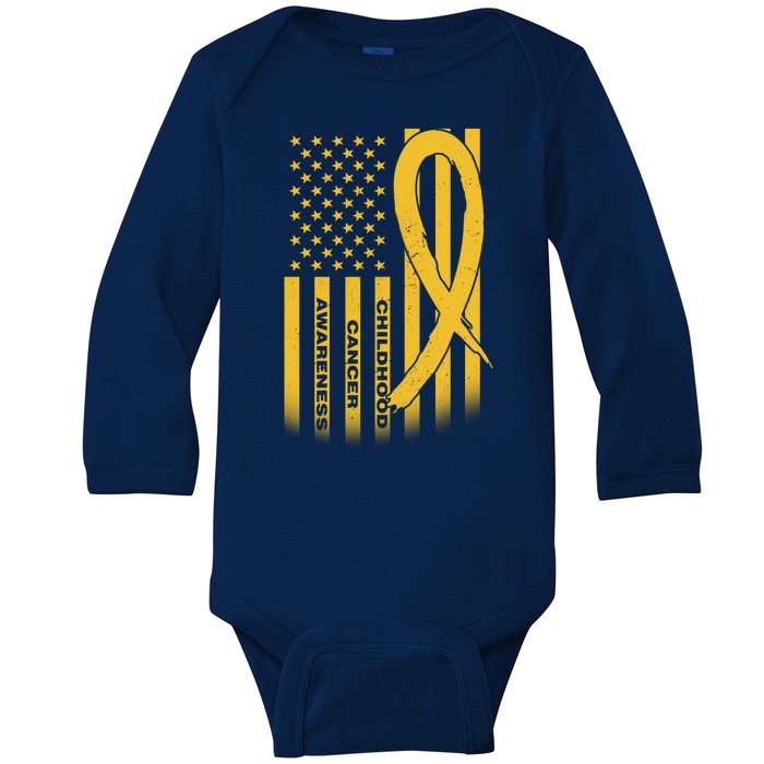 Childhood Cancer Awareness US Flag Baby Long Sleeve Bodysuit