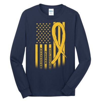 Childhood Cancer Awareness US Flag Tall Long Sleeve T-Shirt