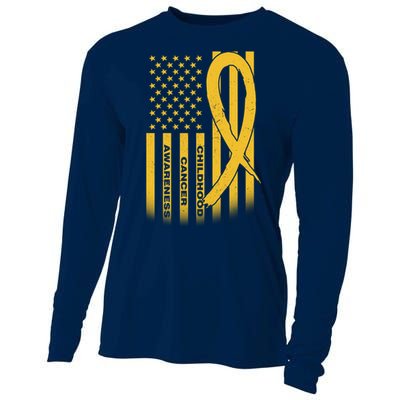 Childhood Cancer Awareness US Flag Cooling Performance Long Sleeve Crew