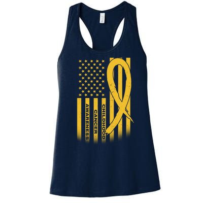 Childhood Cancer Awareness US Flag Women's Racerback Tank