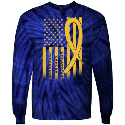 Childhood Cancer Awareness US Flag Tie-Dye Long Sleeve Shirt