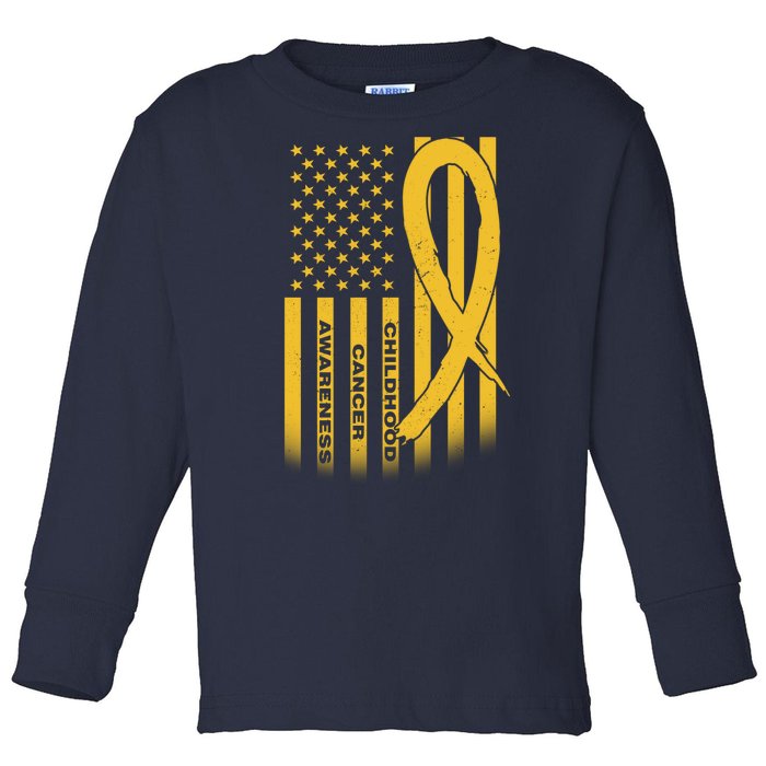 Childhood Cancer Awareness US Flag Toddler Long Sleeve Shirt