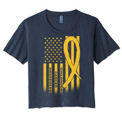 Childhood Cancer Awareness US Flag Women's Crop Top Tee