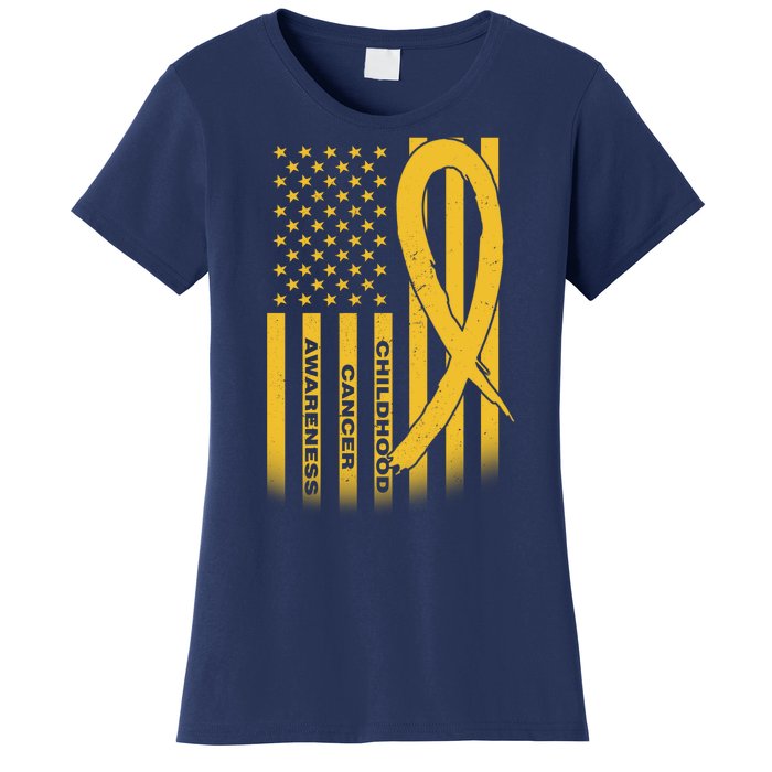 Childhood Cancer Awareness US Flag Women's T-Shirt