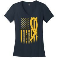 Childhood Cancer Awareness US Flag Women's V-Neck T-Shirt