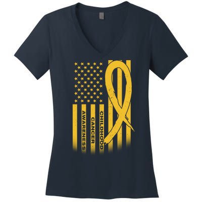 Childhood Cancer Awareness US Flag Women's V-Neck T-Shirt