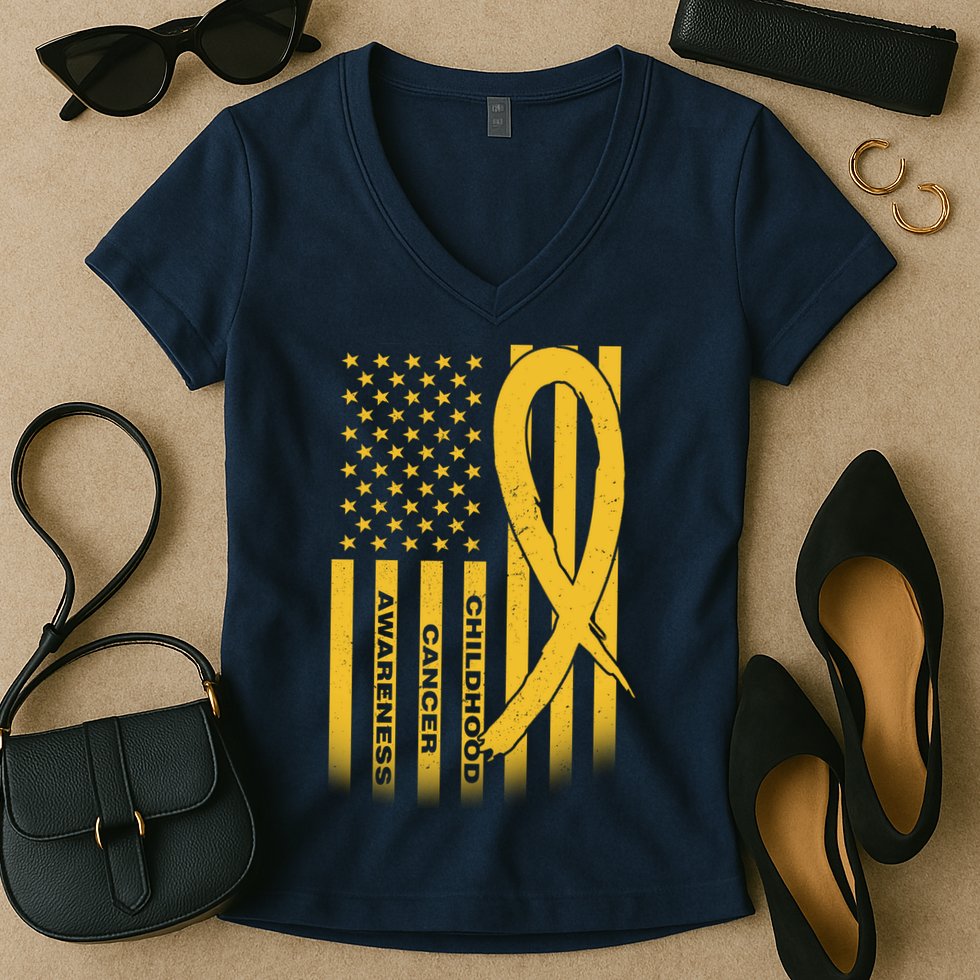 Childhood Cancer Awareness US Flag Women's V-Neck T-Shirt