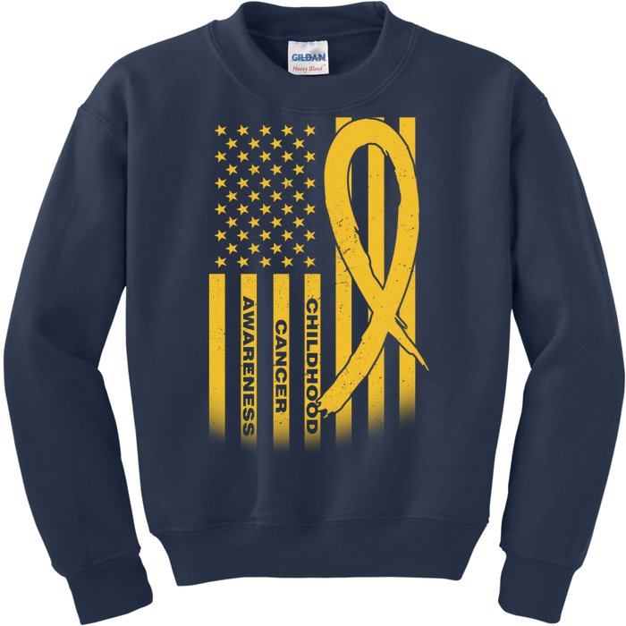 Childhood Cancer Awareness US Flag Kids Sweatshirt