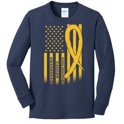 Childhood Cancer Awareness US Flag Kids Long Sleeve Shirt