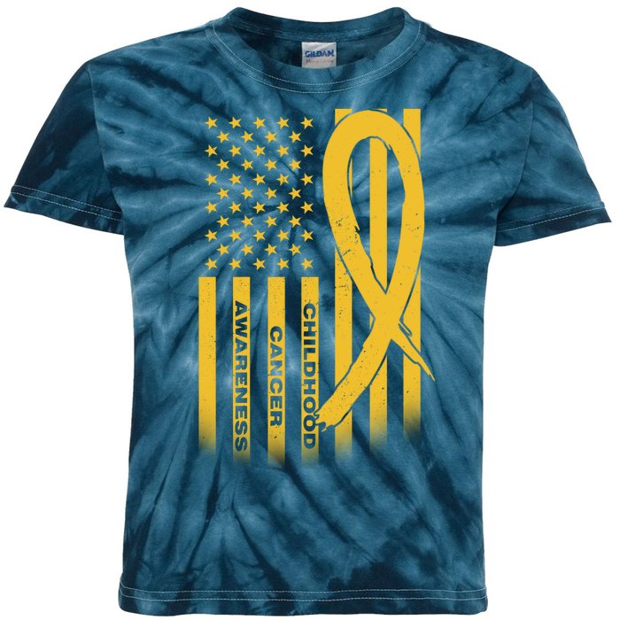 Childhood Cancer Awareness US Flag Kids Tie-Dye T-Shirt