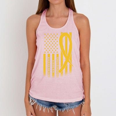 Childhood Cancer Awareness US Flag Women's Knotted Racerback Tank