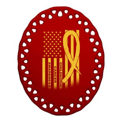 Childhood Cancer Awareness US Flag Ceramic Oval Ornament