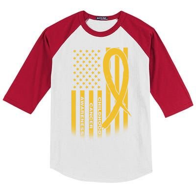 Childhood Cancer Awareness US Flag Kids Colorblock Raglan Jersey