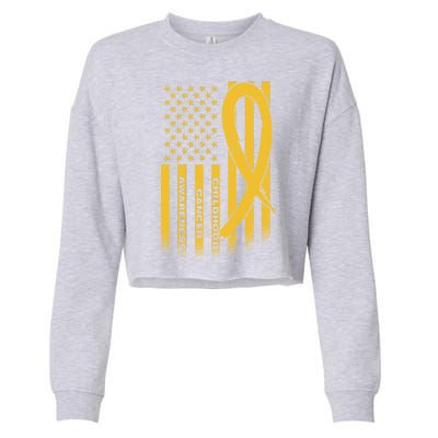 Childhood Cancer Awareness US Flag Cropped Pullover Crew