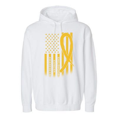 Childhood Cancer Awareness US Flag Garment-Dyed Fleece Hoodie