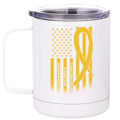 Childhood Cancer Awareness US Flag 12 oz Stainless Steel Tumbler Cup