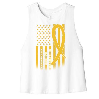 Childhood Cancer Awareness US Flag Women's Racerback Cropped Tank