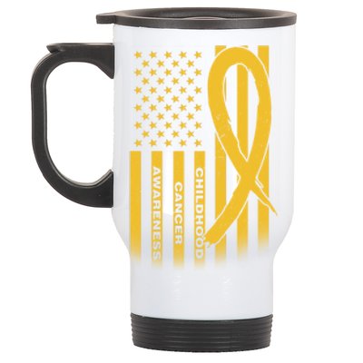 Childhood Cancer Awareness US Flag Stainless Steel Travel Mug