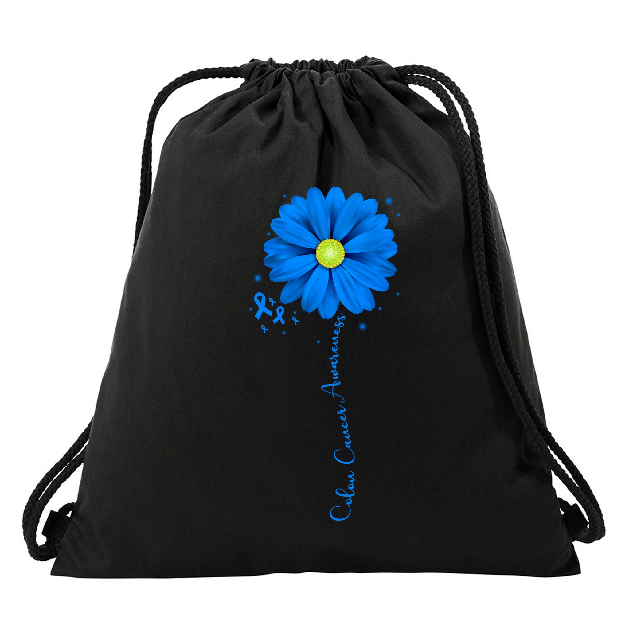 Colon Cancer Awareness Sunflower Ribbon Drawstring Bag