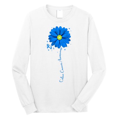 Colon Cancer Awareness Sunflower Ribbon Long Sleeve Shirt