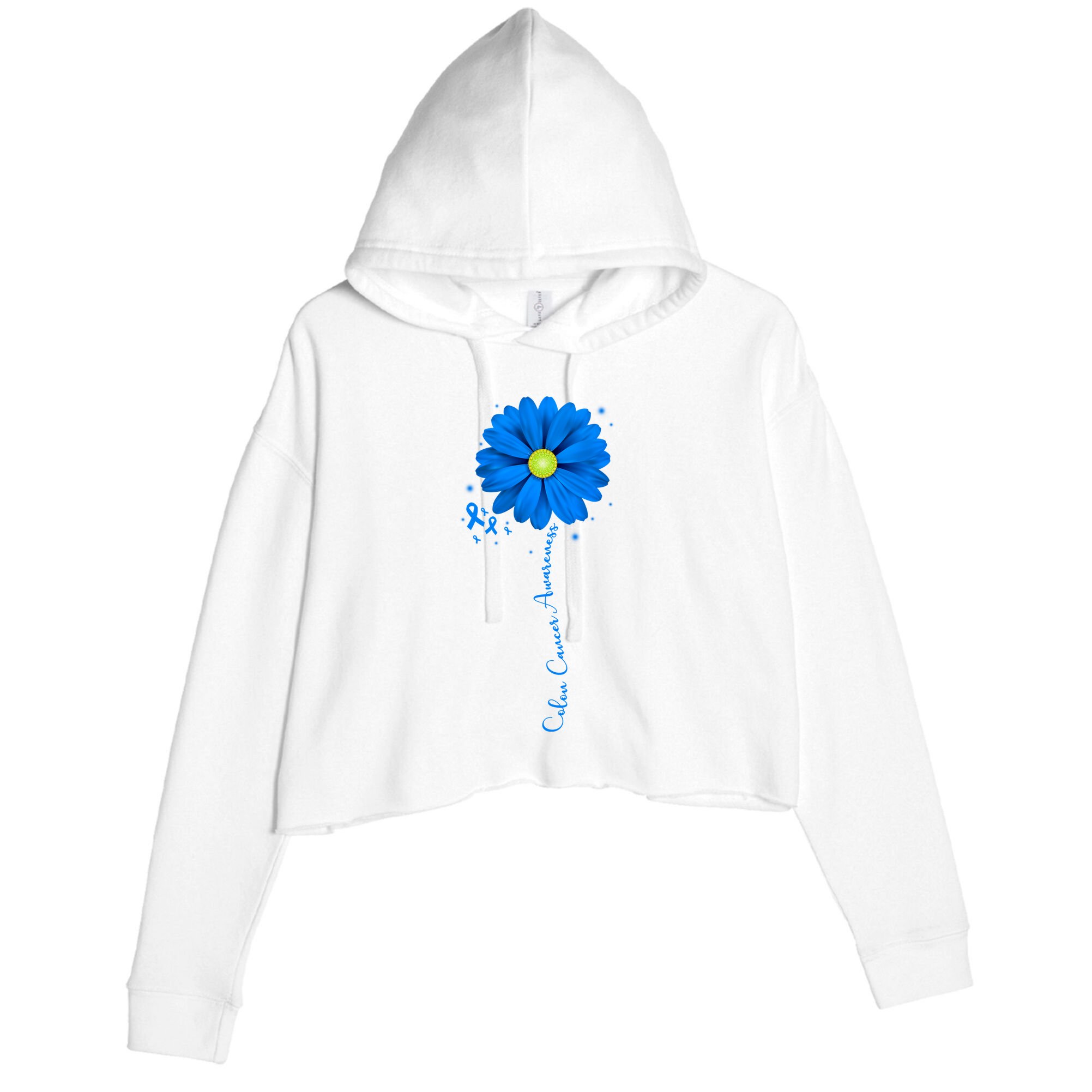 Colon Cancer Awareness Sunflower Ribbon Crop Fleece Hoodie
