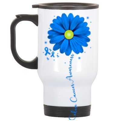 Colon Cancer Awareness Sunflower Ribbon Stainless Steel Travel Mug