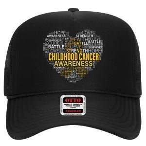 Childhood Cancer Awareness Hope Support Strong Warrior High Crown Mesh Back Trucker Hat