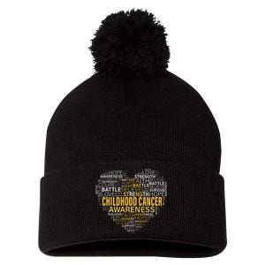 Childhood Cancer Awareness Hope Support Strong Warrior Pom Pom 12in Knit Beanie