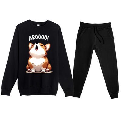 Cute Corgi Arooo Howl Puppy Lovers Dog Mom Gift Premium Crewneck Sweatsuit Set