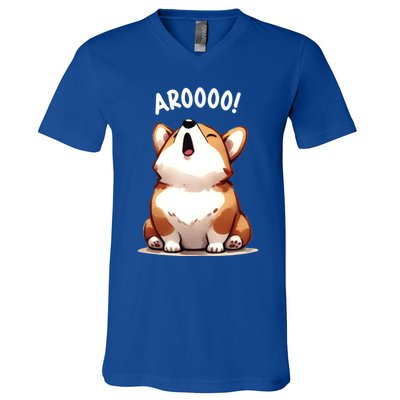 Cute Corgi Arooo Howl Puppy Lovers Dog Mom Gift V-Neck T-Shirt