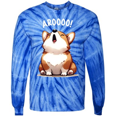 Cute Corgi Arooo Howl Puppy Lovers Dog Mom Gift Tie-Dye Long Sleeve Shirt