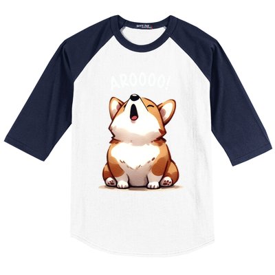 Cute Corgi Arooo Howl Puppy Lovers Dog Mom Gift Baseball Sleeve Shirt