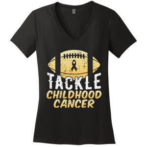 Childhood Cancer Awareness Tackle Childhood Cancer Football Women's V-Neck T-Shirt